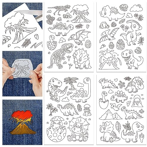 GLOBLELAND 4 Fogli 28 pz Stabilizzatori per Cucito A Mano Idrosolubili con Motivo A Dinosauro Disegni per Ricamo A Punto Drago Carta per Ricamo su Tessuto Schemi per Ricamo Trasferimenti