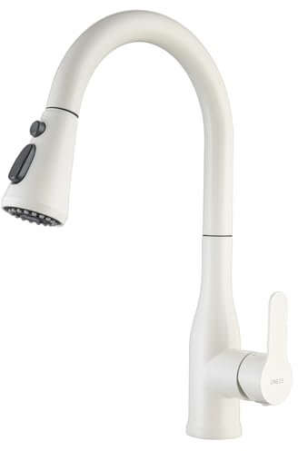 ONECE Grifo Cocina Beige Blanco Extraíble con 3 Modos, Mezclador de Fregadero Rotación de 360°, Grifería Monomando con Ducha, Acero Inoxidable 304, Agua Fría y Caliente