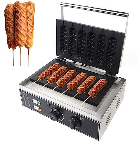 GCCSSBXF Commercial Electric Corn Hot Dog Machine - Stainless Steel Waffle Stick Maker With Non-Stick French Muffin Waffle Irons - Temperature Range 50-300 â„ƒ - Timer 0-5 Min