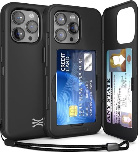 TORU for iPhone 15 Pro Max Wallet Case with Card Holder, Hidden ID Credit Card Slot Flip Kickstand, Slim Fit Shockproof Heavy Duty Phone Cover with Strap - Black