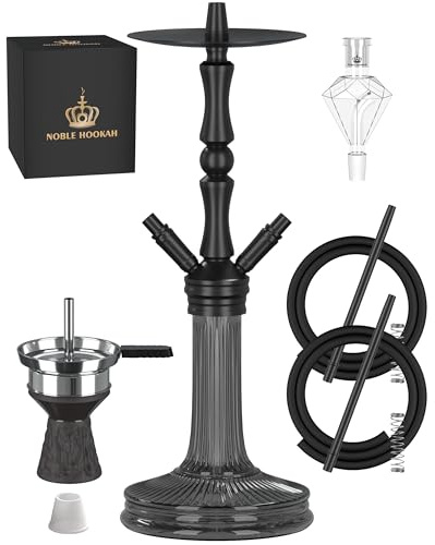 NOBLE HOOKAH Shisha Set Completamente Hecha de Tubo de Aluminio con 2 Conexiones y Accesorios Completos para Narguile - Cabeza de Narguile, Recolector de Melaza, 2 Mangueras y Mango (Negro)