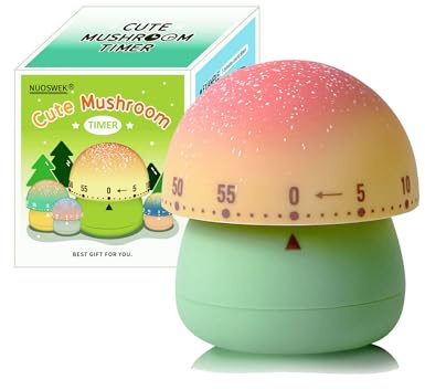 NUOSWEK Cute Mushroom Timer for Kids, High Volume Mechanical Kitchen Timer, Wind Up 60 Minutes Manual Countdown Timer for Classroom, Home, Study and Cooking (Green)