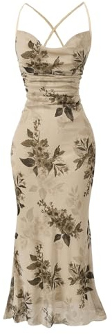 SOLY HUX Women's Floral Mesh Bodycon Cami Dress Cowl Neck Sleeveless Cocktail Party Wedding Guest Long Maxi Dresses Apricot Floral X-Large