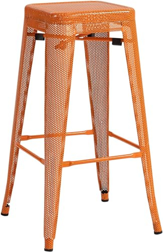 CLP Taburete De Bar Fletcher Apilable con Reposapiés I Banco Alto De Cocina Perforado I Silla Metálica De 4 Patas, Color:Naranja