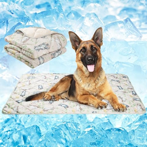 Fuz Bigaza Dog Cooling Mat, Pet Washable Non-Toxic Summer Dogs Cats Cooling Pads Sleeping Kennel Mats Cool Ice Blanket for Indoor & Outdoor Dog Beach Essentials Brown Medium