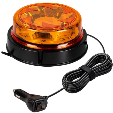 Yuanjoy LED Rundumleuchte Magnet mit Zigarettenanzünder Schalter | 16 LEDs 6 Blinkmodi SAE J845/ECE R65/R10 IP67 Magnetfuß 3m Kabel LKW Traktor Baufahrzeug Gabelstapler