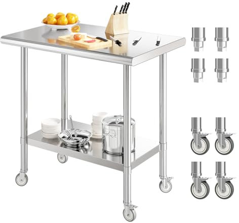Redlife Tavolo Acciaio Inox Professionali, Mobili Acciaio Inox con 3 Ripiani Regolabili & 4 Ruote, Banco da Lavoro per la Preparazione Degli Alimenti, Adatto per Ristoranti Case Hotel (91x61x89 CM)