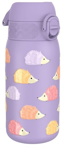ion8 Isolierte Edelstahl-Trinkflasche, 320 ml, Auslaufsicher, Einhandöffnung, Sichere Verriegelung, Spülmaschinenfest, Klappdeckel, Tragegriff, Leicht zu Reinigen, Langlebig, Igel