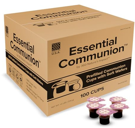 Juego de tazas de comunión precargadas y obleas para celebración de la Santa Eucaristía en hospitales, campamentos de verano y más, caja de 100, hecha con jugo de uva Concord y oblea