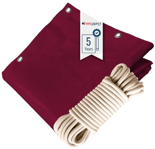TECPLAST Pack Toile Pergola Rouge Bordeaux 3x4 m + Sandow Ivoire 20m - Bâche Pergola prête à Poser LP506PR Garantie 5 Ans