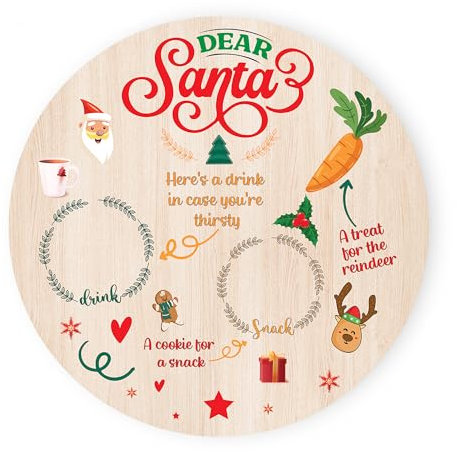 Star Online Santa Plate Christmas Eve Treats Reindeer Food Wooden Plate Round Board - 25CM X 25CM (Dear Santa)
