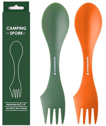 Reusable Camping Spork Set 2-Pack - 3-in-1 Travel Sporks, Lightweight Durable Utensils & Silverware for Tailgate, Outdoors, Hiking, Picnic, Lunch Box - Eco-Friendly Plastic Fork Spoon Knife Combo