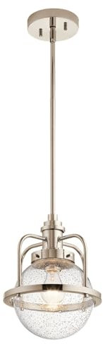 Licht-Erlebnisse Hängeleuchte Badezimmer Glas Metall IP44 rund Ø 24 cm H: max. 129 cm verstellbar in Nickel Kugelschirm E27 Badlampe Decke Badezimmerleuchte