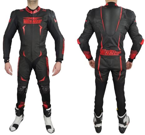 WinNet Tuta per moto in pelle intera monopezzo 1 pezzo racing pista con saponette e gobba ventilata traforata (XL)