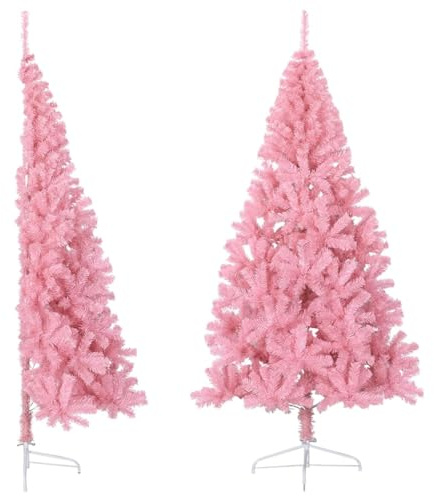 Azzrora Albero di Natale 180 cm, Albero Natale Slim, Albero di Natale Moderno, Albero di Natale Artificiale a metà con Supporto PVC Rosa 180cm