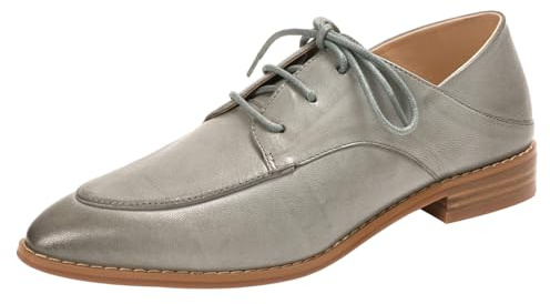 Mona flying Women's Pointed Toe Oxfords Derby Retro Lace up Leather Flat Office Work Shoes for Ladies