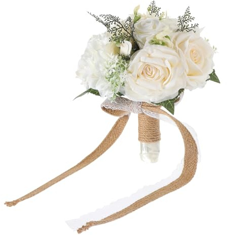 IMIKEYA Künstlicher Brautstrauß Rose aus Seidenstoff, Beige | Braut und Brautjungfer, Realistischer Look, Pflegeleicht mit Langer Nutzungsdauer