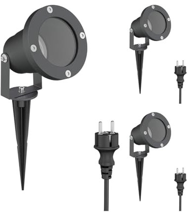 ledscom.de 3 focos de jardín DUK antracita con pincho de suelo para exteriores, IP65, 1x GU10 max.15W