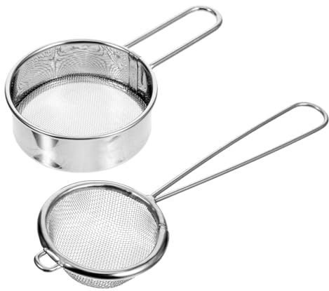 FONDOTIN Mini Handheld Flour Sifter and Baking Strainer Set, 6.5cm 5cm Stainless Steel Mesh Filter with Handle for Kitchen Baking and Powder Sifting
