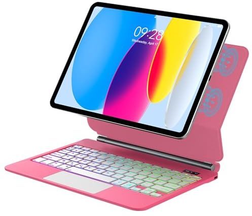 IVEOPPE Clavier pour iPad 11ème Génération (A16) 11 2025/iPad 10ème Génération 10.9” 2022, Magnétique Ultra-Mince Détachable avec Multi-Touch Trackpad Rétro-éclairé, Français AZERTY, Rose