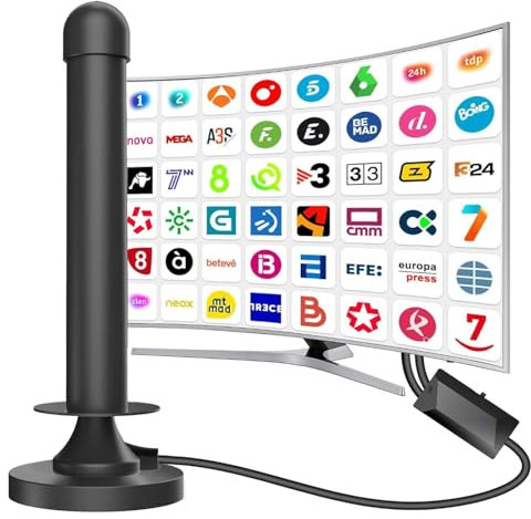 Antena TV Interior, Antena de portatil TV Digital Inteligente HD Interior, fácil de Instalar, Soporte 4K 108P Canales Locales