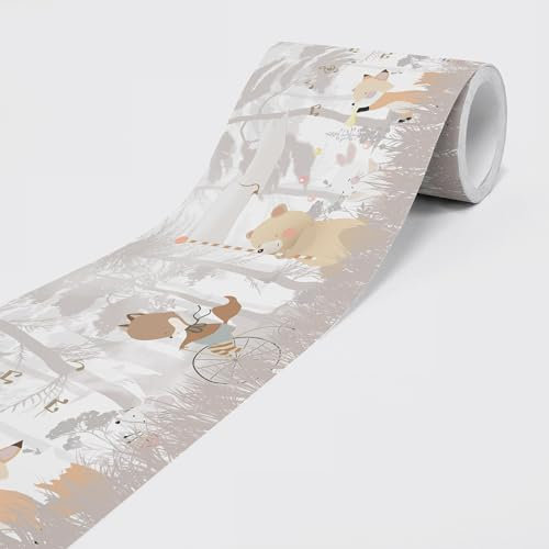 Frise autocollante décorative pour murs, meubles, plafonds, papiers peints, portes, animaux dans la forêt, 5 x 0,15 m par rouleau