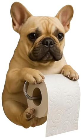 Porte Rouleau Papier Toilette Résine Chien, Fantaisie Bouledogue Français Porterouleau Papier Toilette, Support Mural Rangement Papiers Toilettes, pour Décora Salle Bain Cuisine