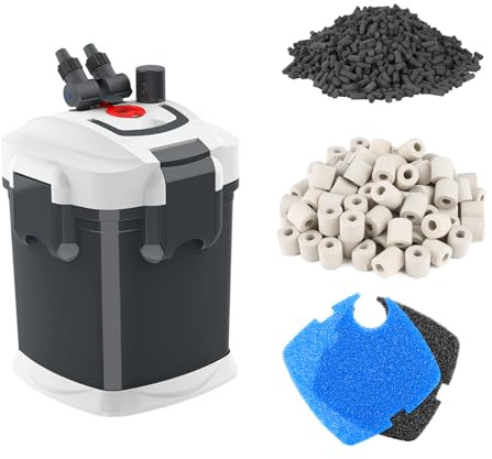 fishkeeper 528GPH Canister Filter, 3-Stage Filtration Aquarium Filter with Quartz Balls and Filter Cotton, Ultra-Quiet External Aquarium Canister Filter for Freshwater and Saltwater up to 150Gal (35W)
