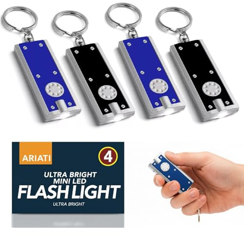 4-Pack Mini LED Keychain Flashlights | Compact and Bright Pocket Torch with Key Chain & Built-In Batteries | Keyring Mini Torch LED Light for Camping Outdoor Adventures, Emergencies & Everyday Use
