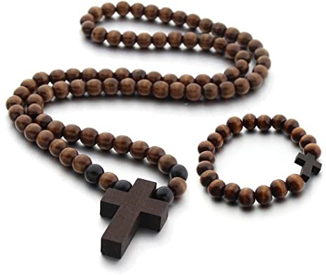 Kfwfuaee] Perles classiques en bois naturel pour collier avec pendentif croix pour homme, フリーサイズ, Comme décrit dans la description, Sans pierre précieuse