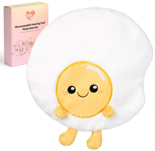 WoollyPearl Egg Microwavable Cute Unscented Heating Pad for Period Cramps and Pain Relief, Get Well Gifts for Daughter, Women,Girlfriend - Cozy Fried Egg Plush Heated Stuffed Animal-8”
