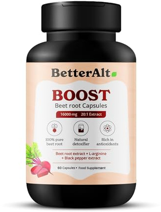 Better Alt Beetroot Capsules 16,000mg Equivalent with L-Arginine 800mg & Black Pepper | Concentrated Beet Root Extract for Circulation, Energy & Daily Wellness | 60 Capsules