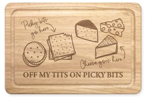Personalised Off My Tits On Picky Bits Rectangular Wooden Serving Chopping Cheese Board Wine Charcuterie
