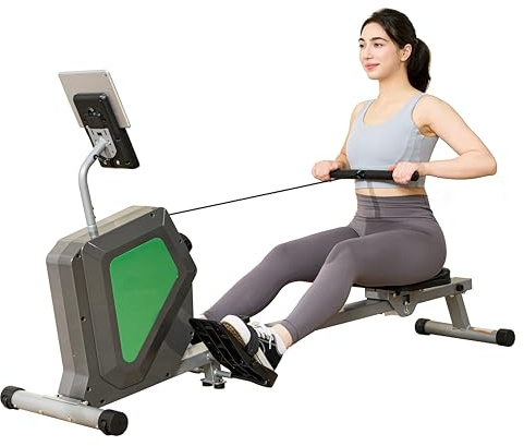 CUDOEEAI Magnetic Rowing Machine, Quiet Foldable Rower with 8-Level Resistance, LCD Monitor & Tablet Holder, Full-Body Low-Impact Cardio Equipment, Optional 2-in-1 Strength Training (Gray SRM2000)