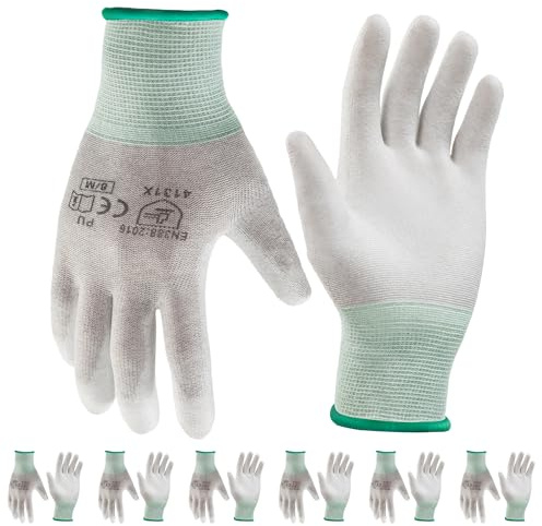 S SATC 6 paires de gants de travail en PU pour hommes et femmes - Gants de montage respirants pour l‘automobile, l’industrie et le jardinage (8/M)