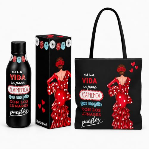 illustrArte Pack Flamenco Macarena Frase: Botella + Bolso Málaga