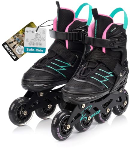 meteor Junior tonåring unisex inline-rullskridskor justerbar 5 storlekar ABEC-9 platina aluminium bakre broms hög stöd ankel skal för nybörjare Buzzy