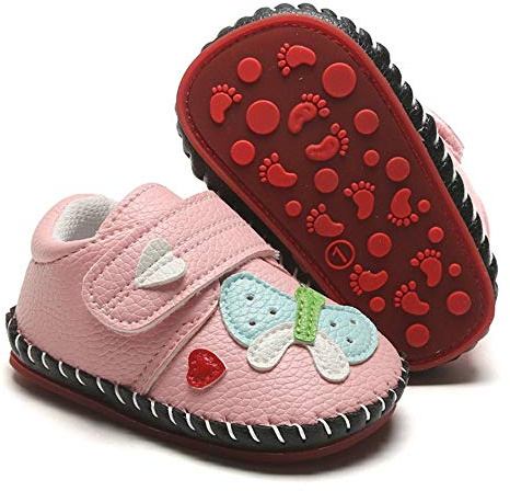 HsdsBebe Baby Boys Girls Pu Leather Hard Bottom Walking Sneakers Toddler Rubber Sole First Walkers Infant Cartoon Slippers Crib Shoes(6-12 Months)