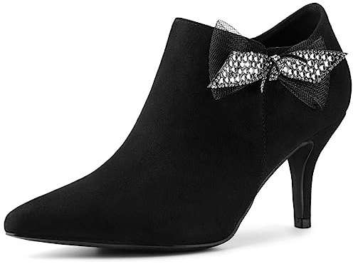 Allegra K Women's Pointed Toe Bow Decor Stiletto Heel Ankle Boots Black 5 UK/Label Size 7 US