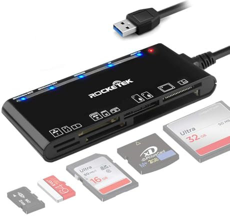 Lettore di schede USB 3.0, 7 in 1 SD/TF/CF/MS/XD/Micro SD Lettore di schede di memoria con USB3.0 (5 Gbps) Super Speed, compatibile con Windows/Linux/Mac OS/Vista