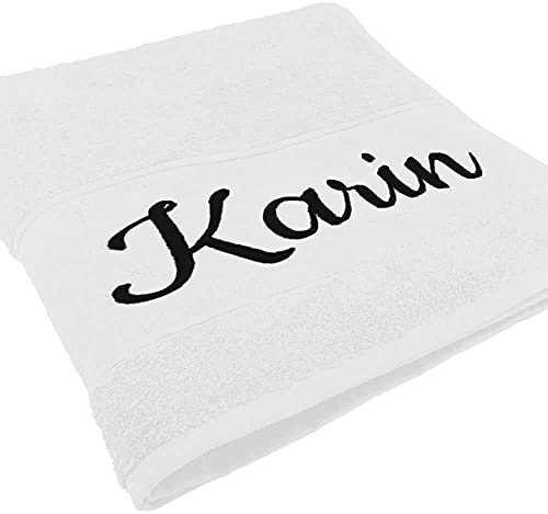 Deitert Handtuch mit Namen oder Wunschtext Bestickt, personalisiertes Duschtuch, individuelles Badetuch, 100% Baumwolle, 140 x 70 cm weiß