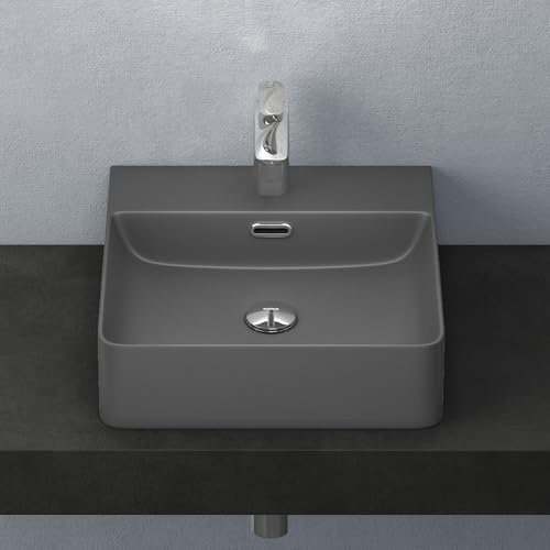 Mai & Mai Lavabo Suspendu Vasque à Poser Gris Noir Mat 42cm Évier Lave Mains Salle de Bain avec Trop-plein ME201