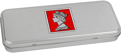 Azeeda 'English Postage Stamp' Stationery Tin - 180mm (TT00146329) | Metal Hinged Keepsake Box for Pens, Pencils, Crafts and Gifts