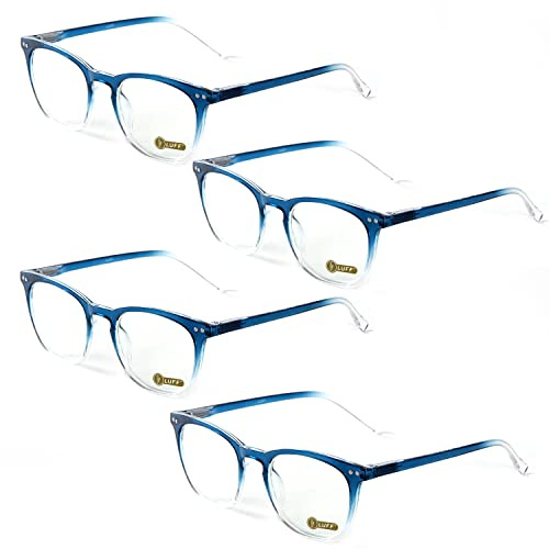 LUFF Lunettes de lecture pour hommes femmes - Anti lumière Bleue Lunette Loupe Mode Lunettes de vue Légères ordinateur Élégant durable Optique presbyte Réduction de la Fatigue Oculaire,4PACK