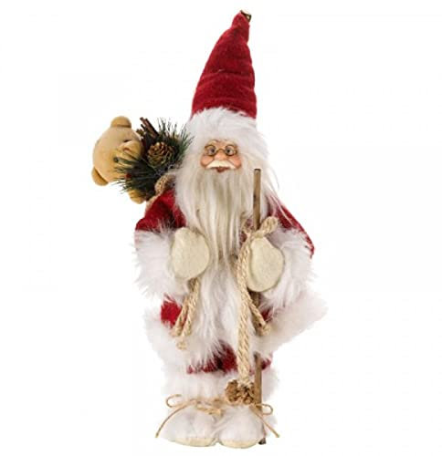 Marco Paul Christmas Red Deluxe In-Lit Standing Santa Claus Figure - Festive Xmas Ornament with 16 LED Lights, Plush Indoor Decor Light Up Decorative Santa for Holiday Season, 30cm