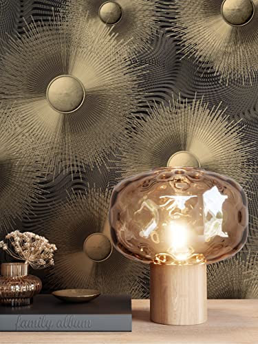 Newroom Tapete Anthrazit Vlies Glamour - Modern Sonne Kreise Gold Glänzend für Wohnzimmer Schlafzimmer