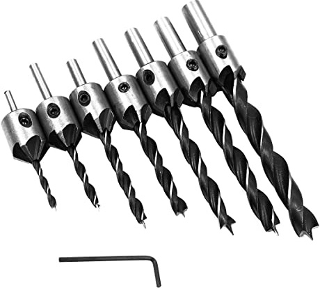 ZONADAH 7PCS HSS 4241 Countersink Drill Bit Set, Adjustable Woodworking Pilot Hole Drill Bits 3-10mm, Counter Bore Screw Drill Bit Kit for Wood Plastic Aluminium