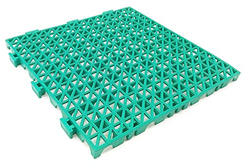 24 Losetas PVC Reforzadas Verde ≈2,6m² Antihumedad Garajes y almacenes | Paso de coches y maquinaria. Evita resbalones. Drenaje eficaz. Ideal trasteros, sótanos, bodegas, despensas y zonas húmedas.