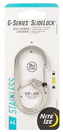 Nite IZE G-Series SlideLock #4 Dual Chamber Carabiner, Dual Security Carabiner Keychain, Stainless Steel, 1 Count (Pack of 1)