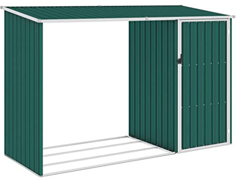 KOIECETA Garten Brennholzlager Kaminholzunterstand Brennholzregal Unterstand Gerätehaus Gartenhaus Schuppen 245x98x159cm Verzinkter Stahl (Grün)